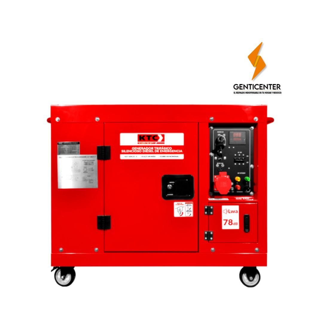 Planta Electrica Diesel 10 kVA 110/220V 3F 26 Amp KTC Silenciosa Cabinada