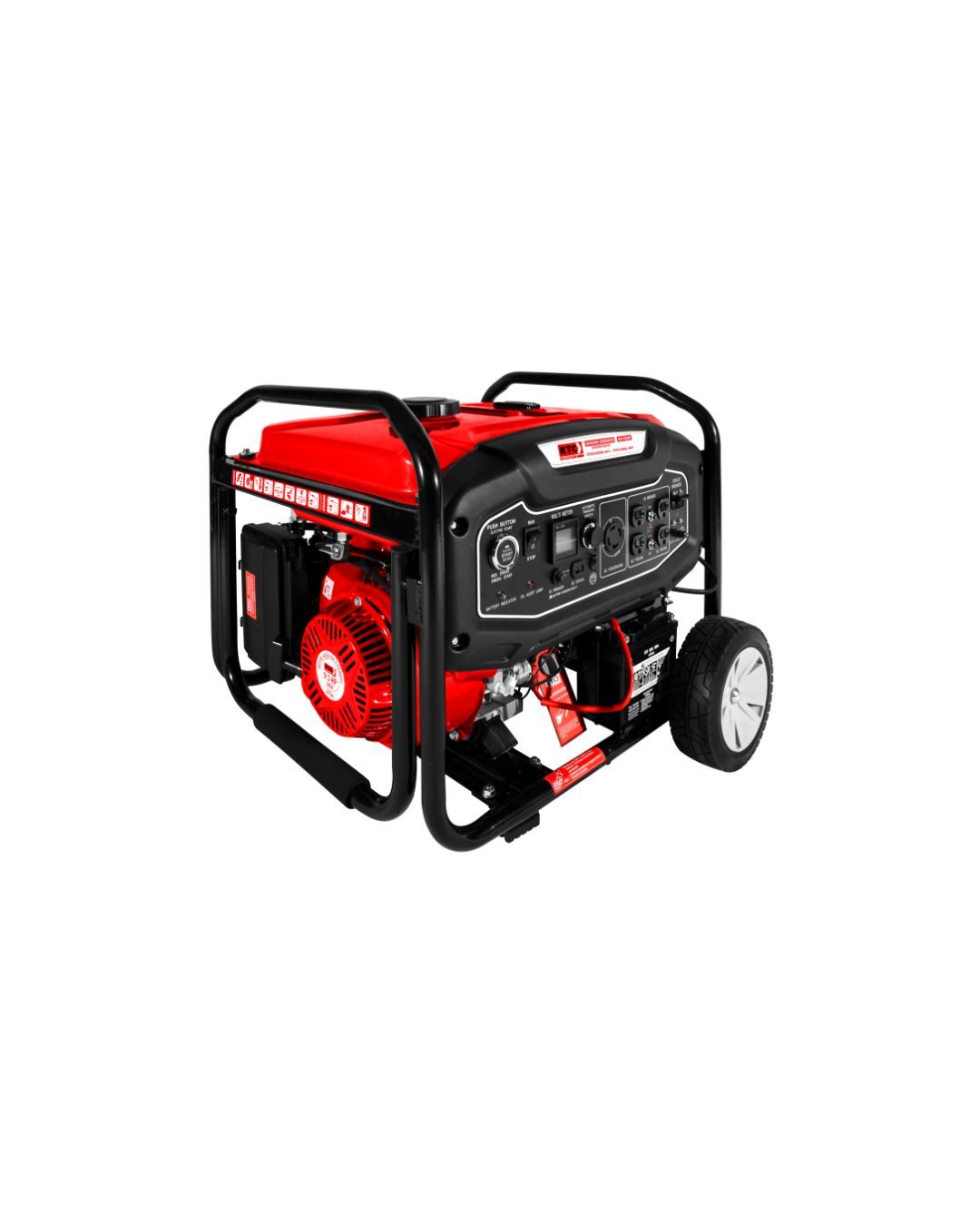 Generador eléctrico KTC 4650W gasolina, motor OHV, arranque manual, 15L tanque, 8h autonomía, 2 tomas 110V, 1 toma 220V.