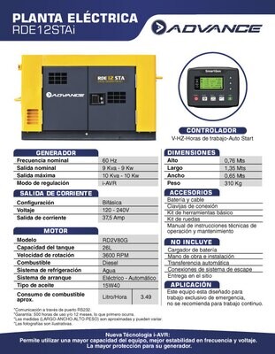 Generador Electrico Diesel 10 kVA 115/230V 2F 37 Amp Toyama Silenciosa Cabinada