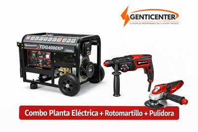 Generador Eléctrico + Rotomartillo y Pulidora Combo Profesional