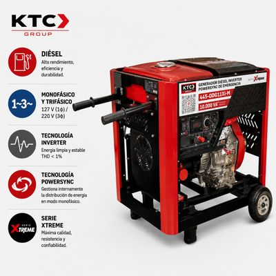 Generador  Diesel Xtreme Inverter de Emergencia KTC ODG11Xi-M 10 kVA 10.6 kVA 110/220V Multifase 26/62 Amperios Max.