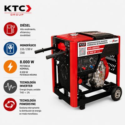 Generador  Diesel Xtreme Inverter de Emergencia KTC ODG9Xi 8 kVA 8.5 kVA 110/220V 34/69 Amperios Max.