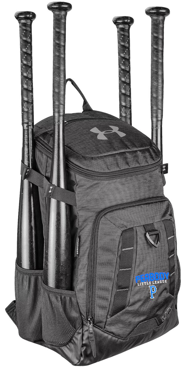 Black Under Armour Storm 4 Bat Baseball Backpack W/ Embroidered Peabody Little League Baseball Logo