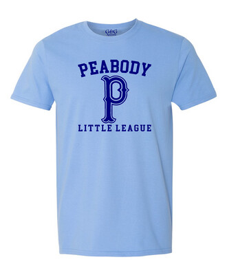 Unisex Carolina Blue Soft Cotton T-Shirt W/ Peabody Little League Logo