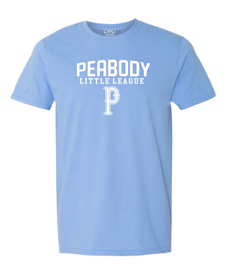 Unisex Adult Carolina Blue Soft Cotton T-Shirt W/ Peabody Little League Logo 1.0