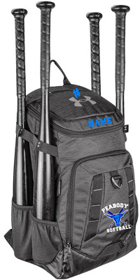 Black Under Armour Storm 4 Bat Baseball Backpack W/ Embroidered Peabody Softball Logo
