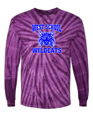 Purple Long Sleeve Tie Dye Unisex Youth & Adult West Memorial 50/50 Cotton Polyester Dri Blend G&G Tee