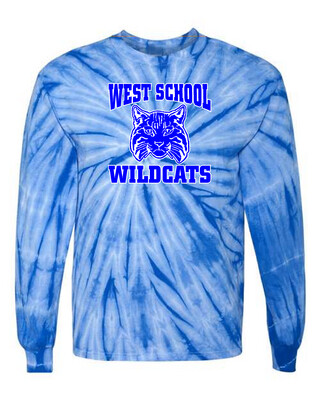 Royal Blue Long Sleeve Tie Dye Unisex Youth & Adult West Memorial 50/50 Cotton Polyester Dri Blend G&G Tee