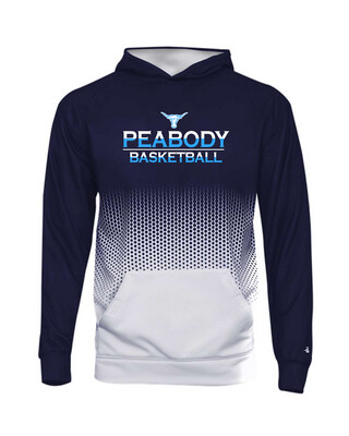 Badger Hex 2.0 Navy Blue & White Fleece Dri -Fit Hooded Sweatshirt W/ Peabody Basketball Logo 2.0