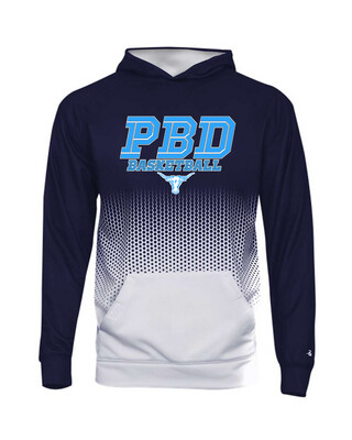 Badger Hex 2.0 Navy Blue & White Fleece Dri -Fit Hooded Sweatshirt W/ PBD Basketball Logo