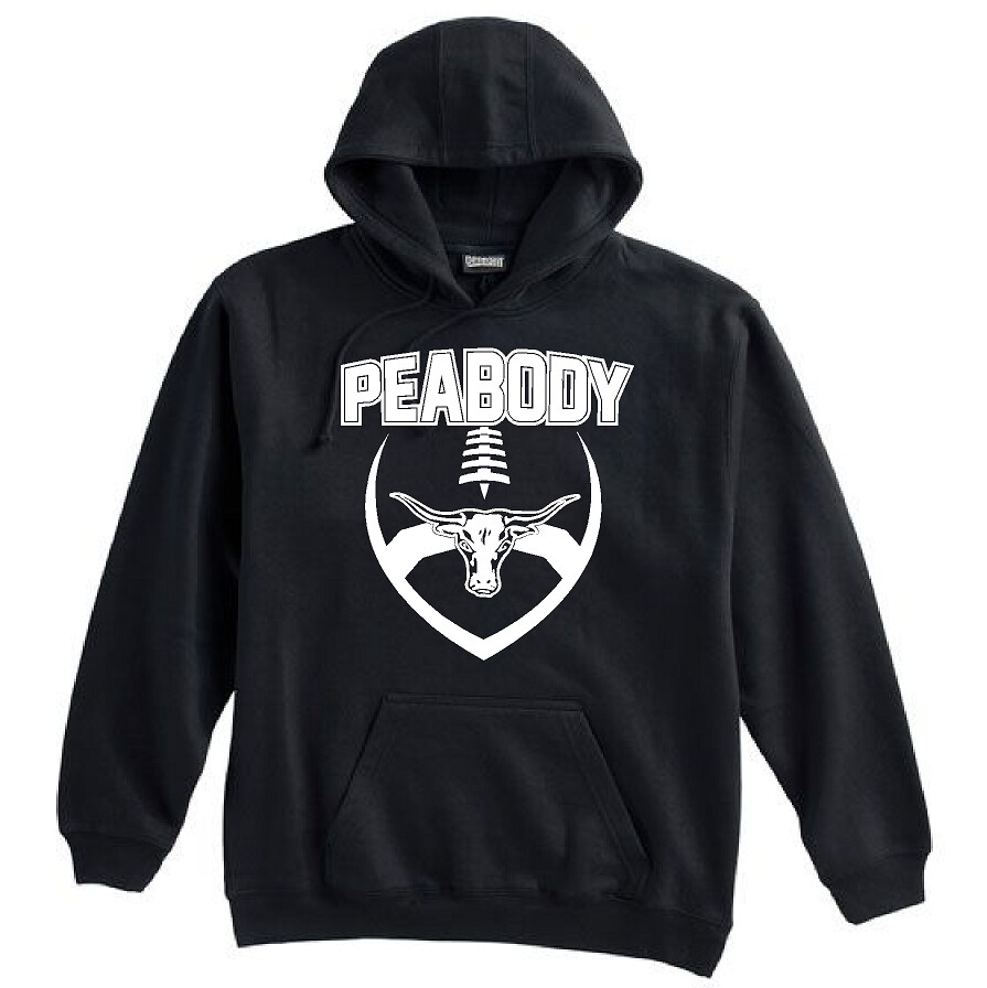 BLACK & WHITE - Pennant Brand 10oz Peabody High Football Hooded Sweatshirt