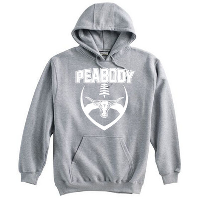 GREY & WHITE - Pennant Brand 10oz Peabody High Football Hooded Sweatshirt