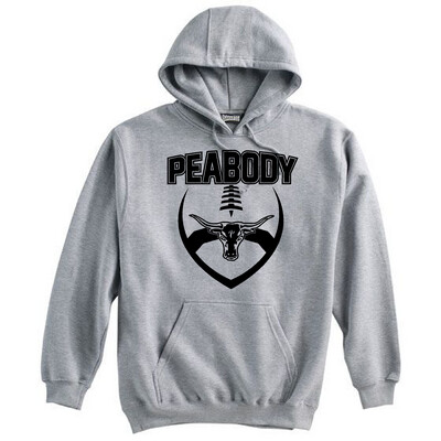 GREY & BLACK - Pennant Brand 10oz Peabody High Football Hooded Sweatshirt