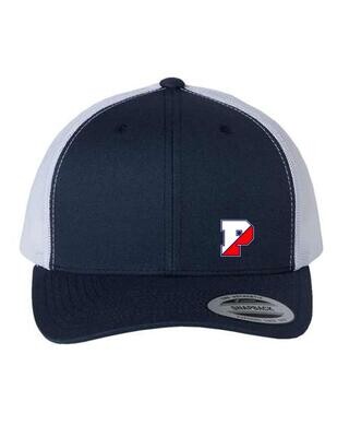 Snapback Adjustable Trucker Mesh Back Cap W/ Embroidered PWLL Logo - Navy & White