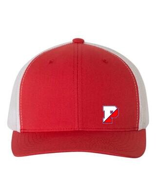 Snapback Adjustable Trucker Mesh Back Cap W/ Embroidered PWLL Small Side Logo - Red & White -