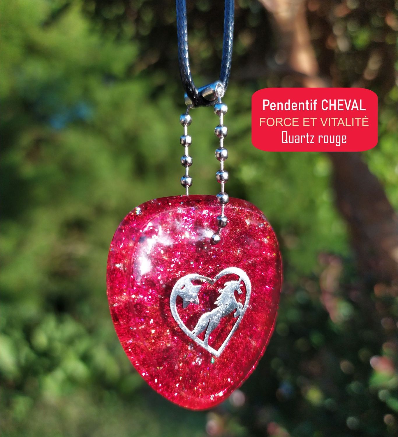 Collier Cheval Cœur - Quartz rouge - Force et vitalité Collier Cheval Cœur - Quartz rouge - Force et vitalité