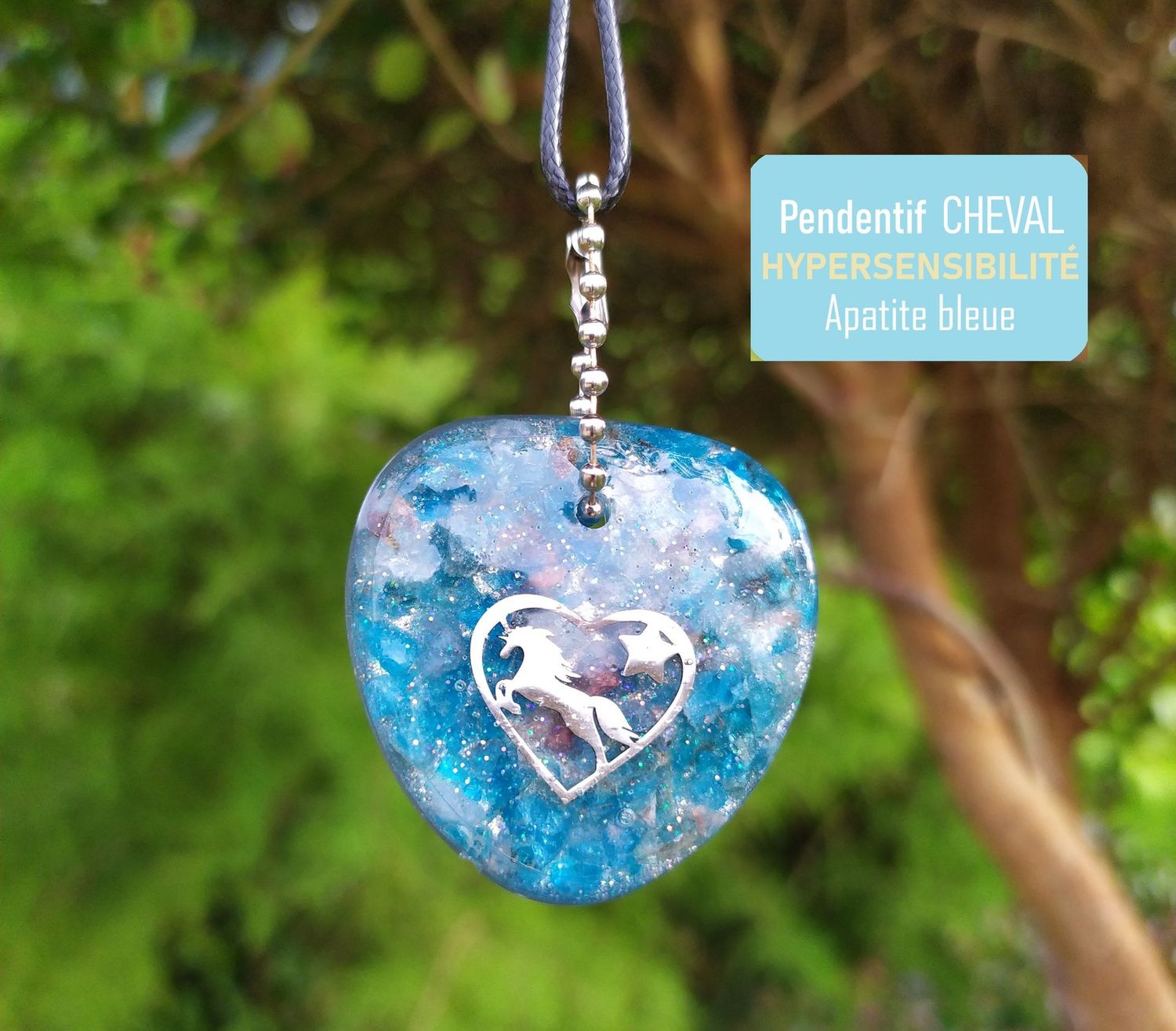 Collier Cheval Cœur - Apatite bleue - Hypersensibilité Collier Cheval Cœur - Apatite bleue - Hypersensibilité