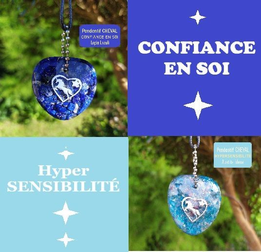 Duo Colliers Cheval Cœur - Lapis Lazuli +  Apatite bleue - Confiance en soi + Hypersensibilité