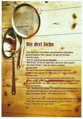 Plakat "Die drei Siebe" überliefert von Sokrates in DIN A3 Versandkostenfrei innerhalb Deutschlands