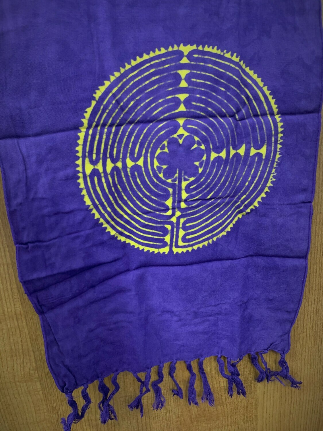 Labyrinth Scarf in Purple Batik with Gold Labyrinth