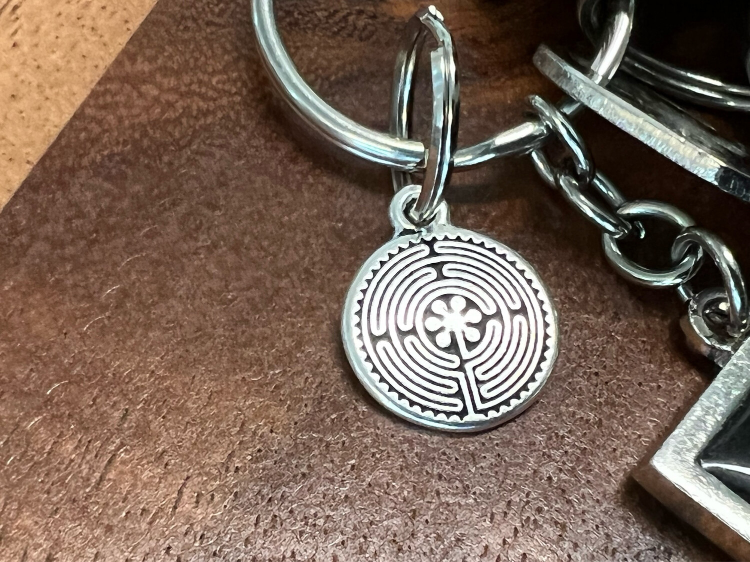 Keychain Embellishment: Double Sided Labyrinth (Antique Silver)