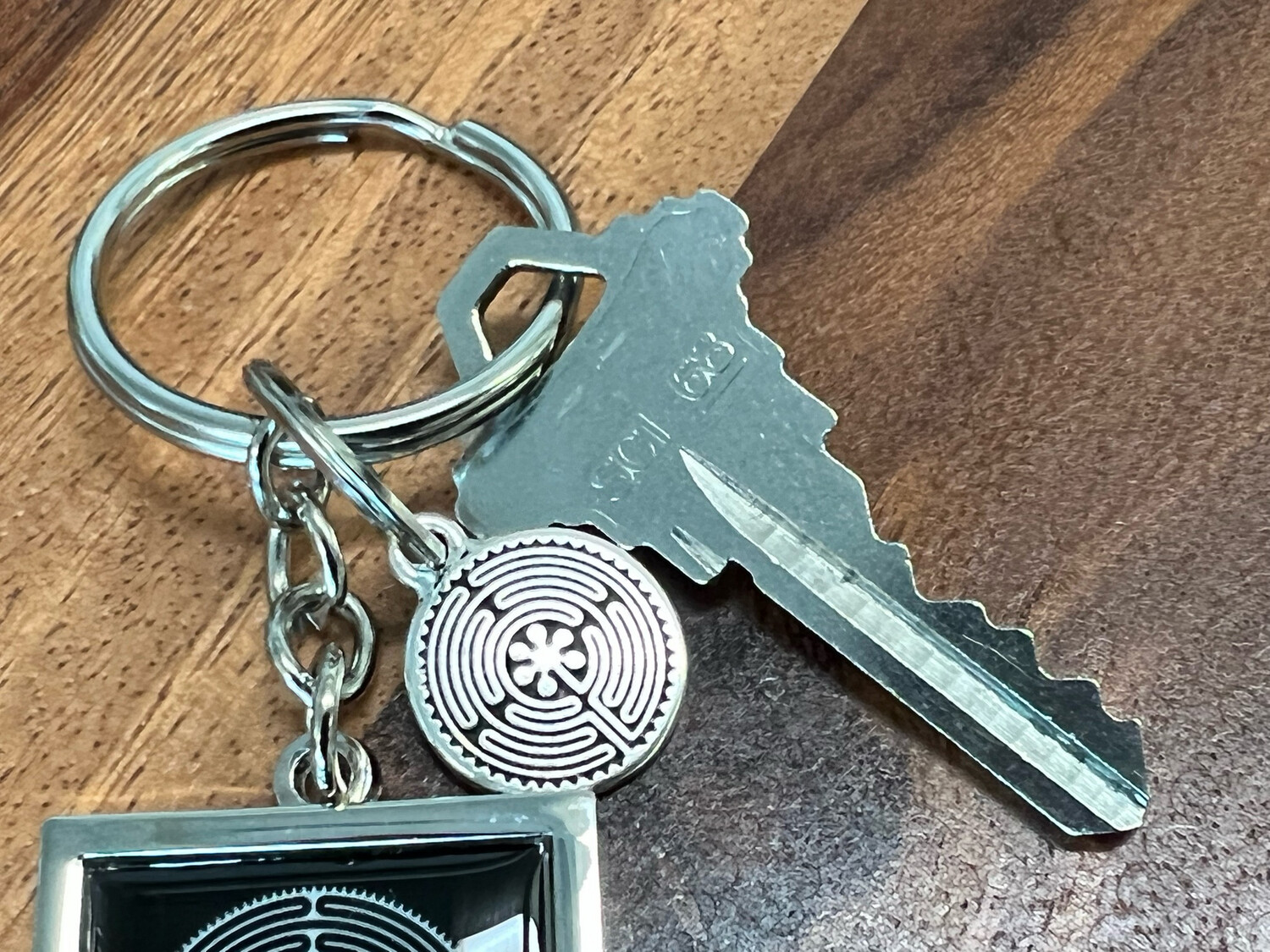 Keychain Embellishment: Double Sided Labyrinth (Antique Silver)