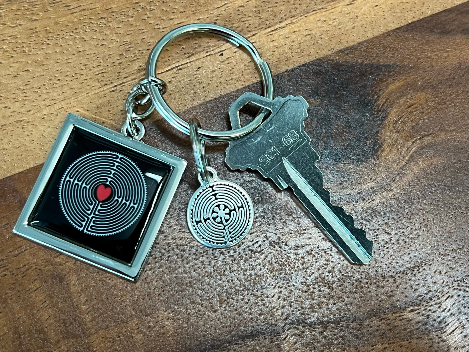 Keychain Embellishment: Double Sided Labyrinth (Antique Silver)