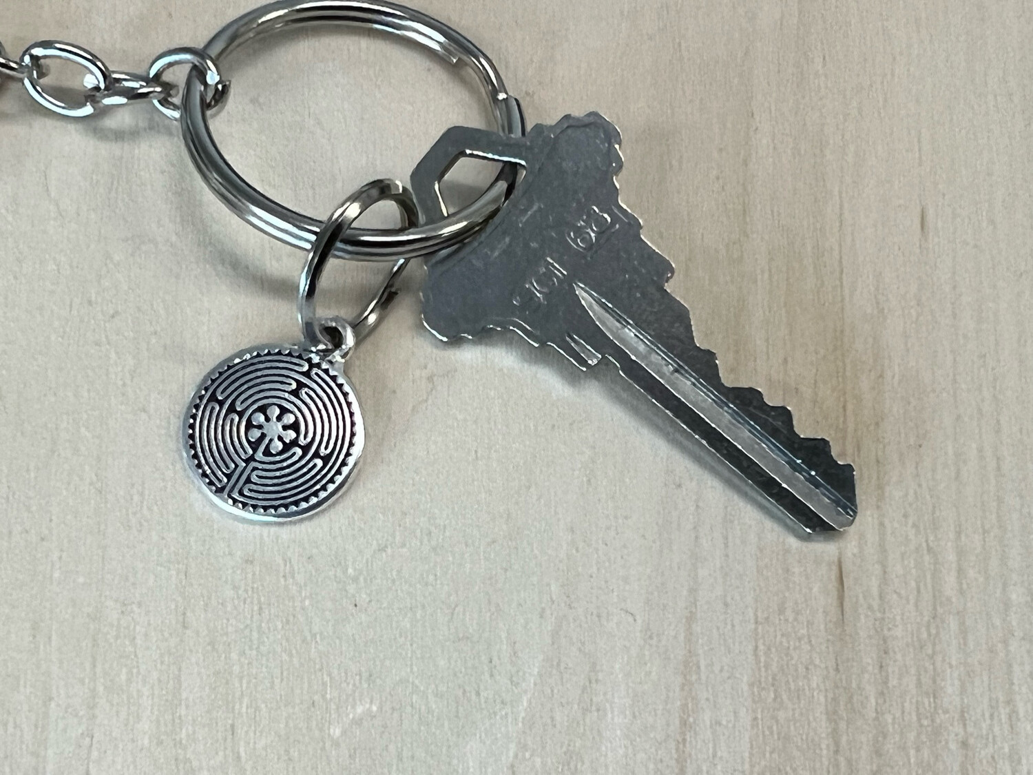 Keychain Embellishment: Double Sided Labyrinth (Antique Silver)