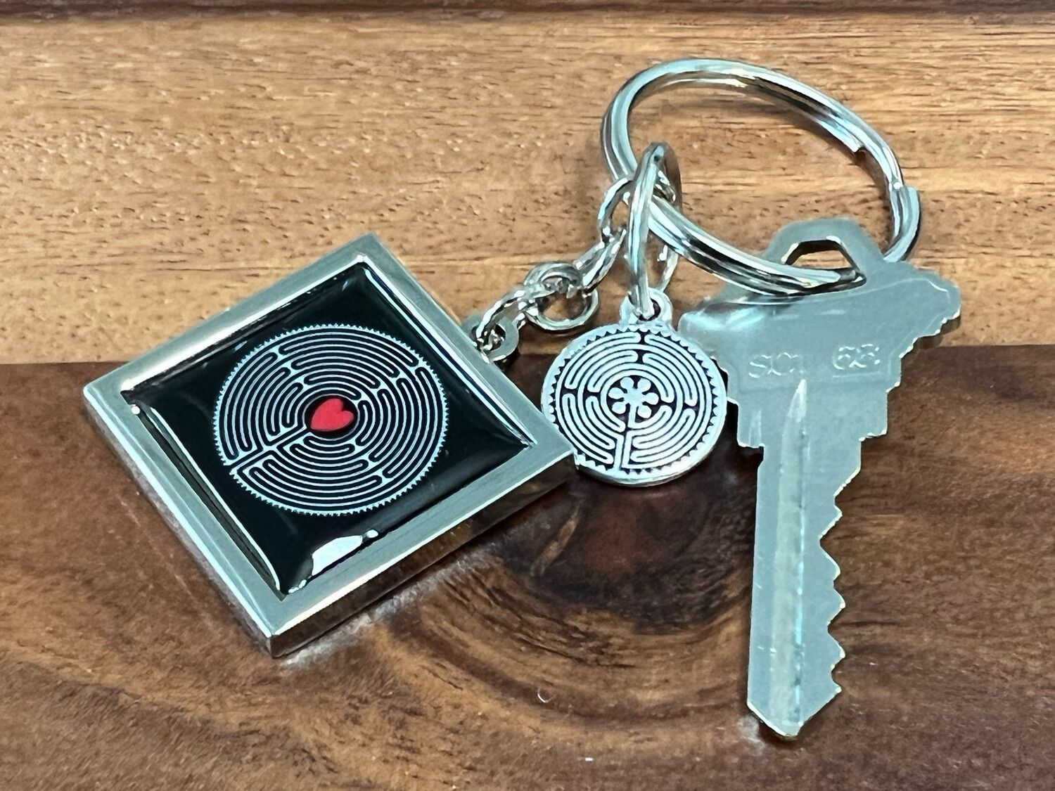Keychain Embellishment: Double Sided Labyrinth (Antique Silver)