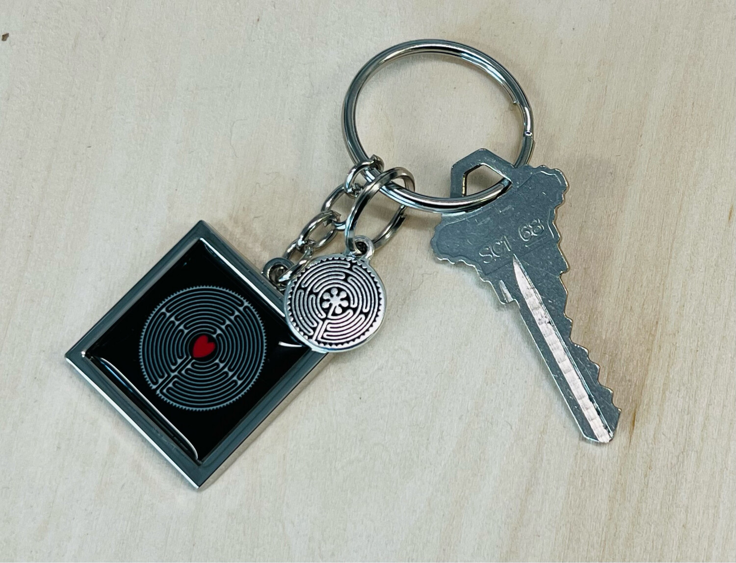 Keychain Embellishment: Double Sided Labyrinth (Antique Silver)