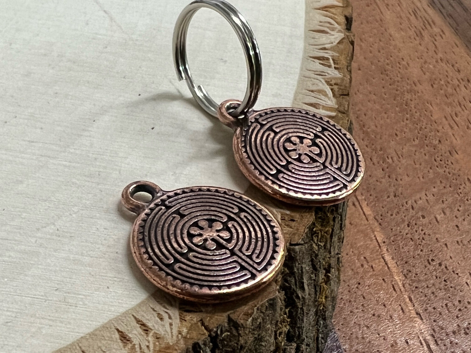Keychain Embellishment: Double Sided Labyrinth (Antique Copper)