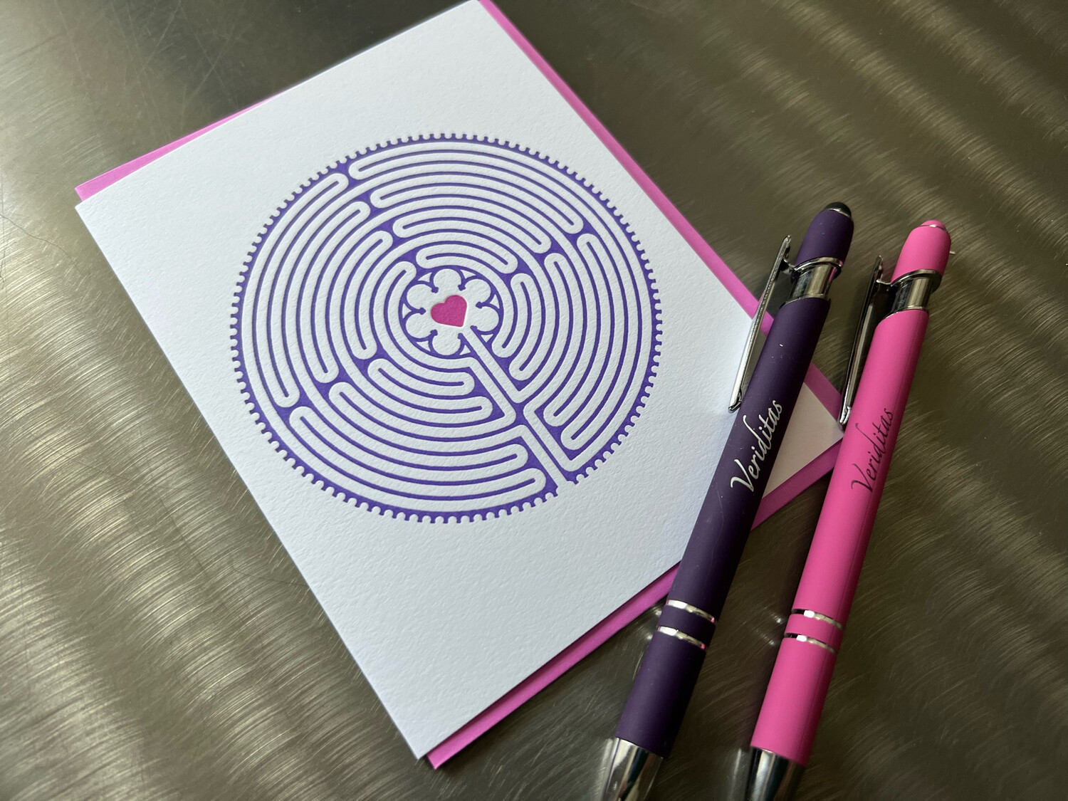 Greeting Card: Letterpress Chartres Labyrinth (PURPLE with ❤️)
