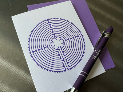 Greeting Card: Letterpress Chartres Labyrinth (PURPLE)