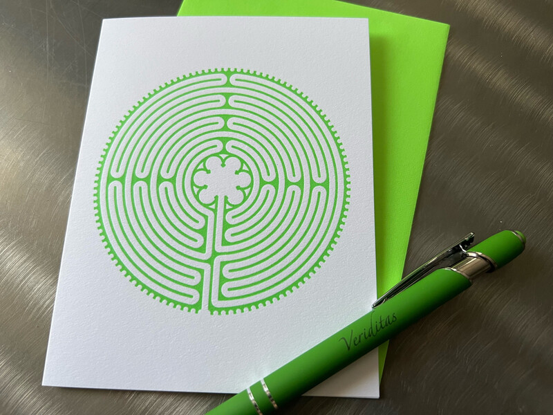 Greeting Card: Letterpress Chartres Labyrinth (GREEN)