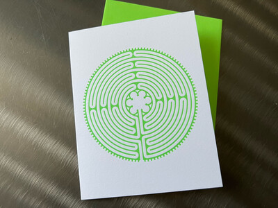 Greeting Card: Letterpress Chartres Labyrinth (GREEN)