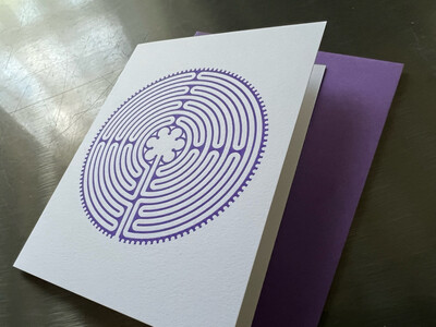 Greeting Card: Letterpress Chartres Labyrinth (PURPLE)