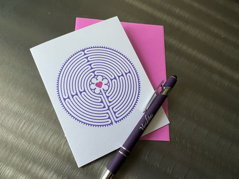 Greeting Card: Letterpress Chartres Labyrinth (PURPLE with ❤️)