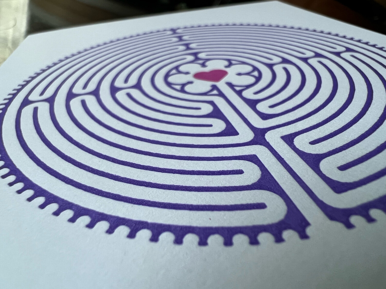 Greeting Card: Letterpress Chartres Labyrinth (PURPLE with ❤️)