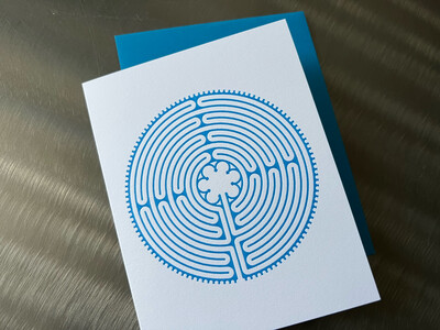 Greeting Card: Letterpress Chartres Labyrinth (BLUE)