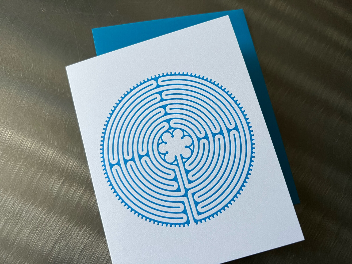 Greeting Card: Letterpress Chartres Labyrinth (BLUE)