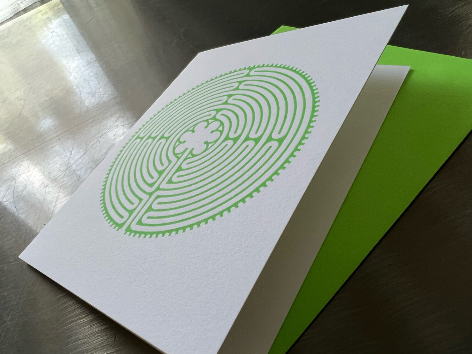 Greeting Card: Letterpress Chartres Labyrinth (GREEN)