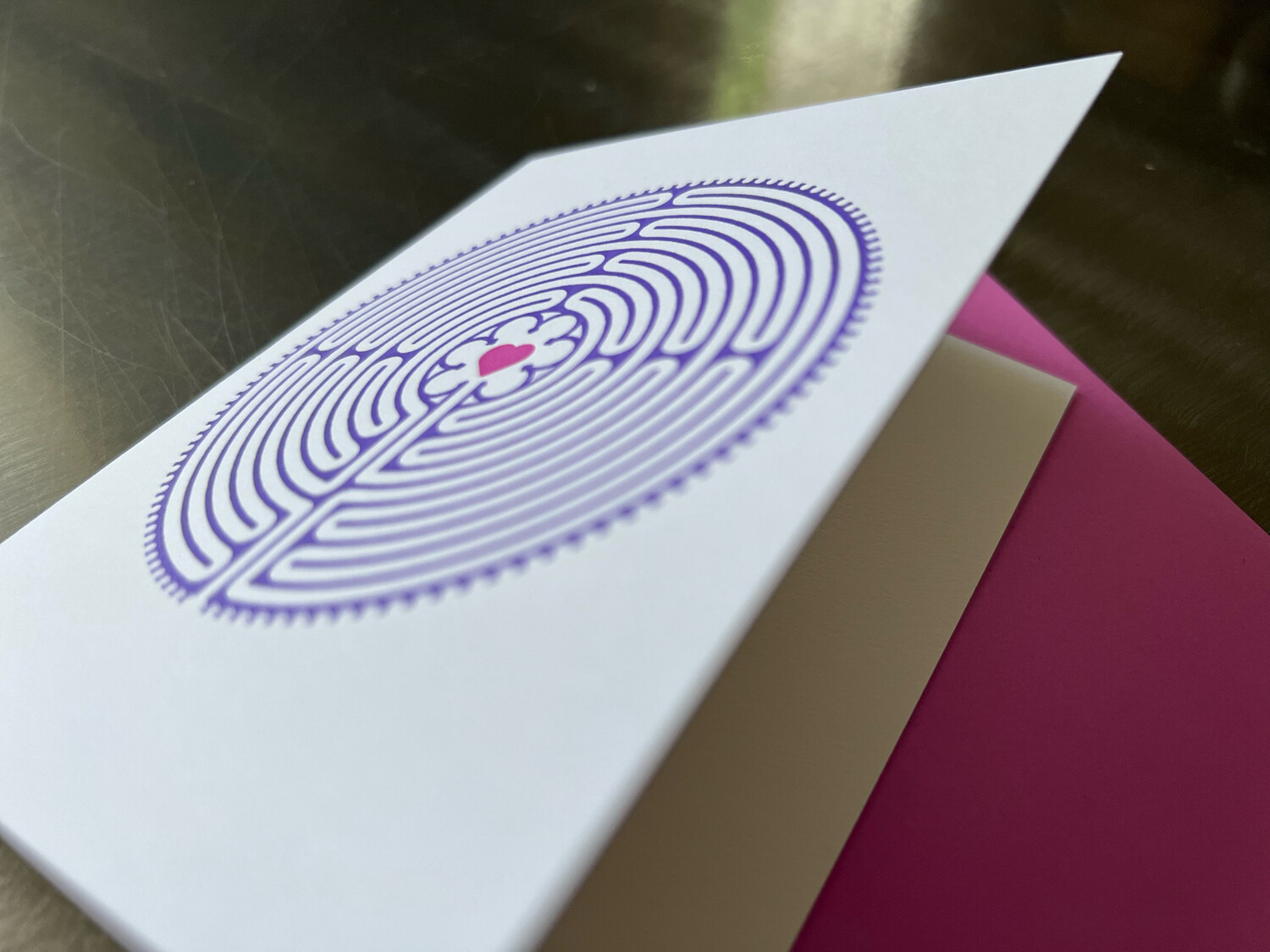 Greeting Card: Letterpress Chartres Labyrinth (PURPLE with ❤️)
