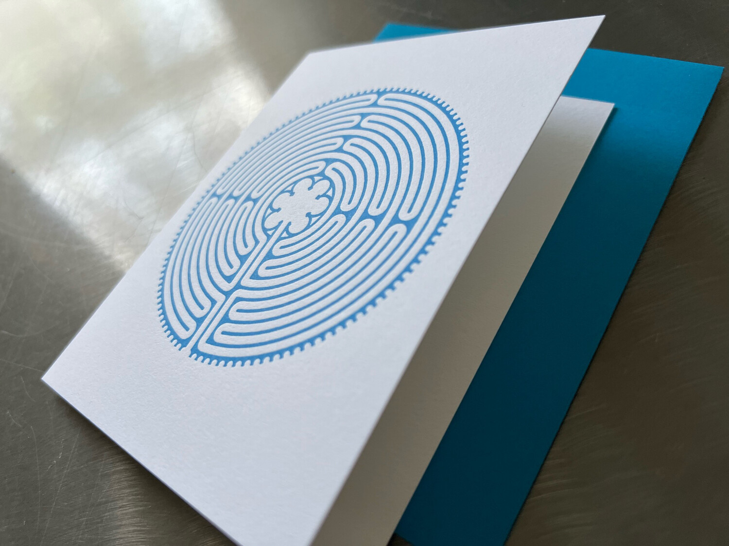 Greeting Card: Letterpress Chartres Labyrinth (BLUE)