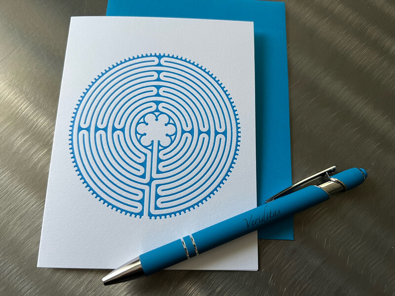 Greeting Card: Letterpress Chartres Labyrinth (BLUE)