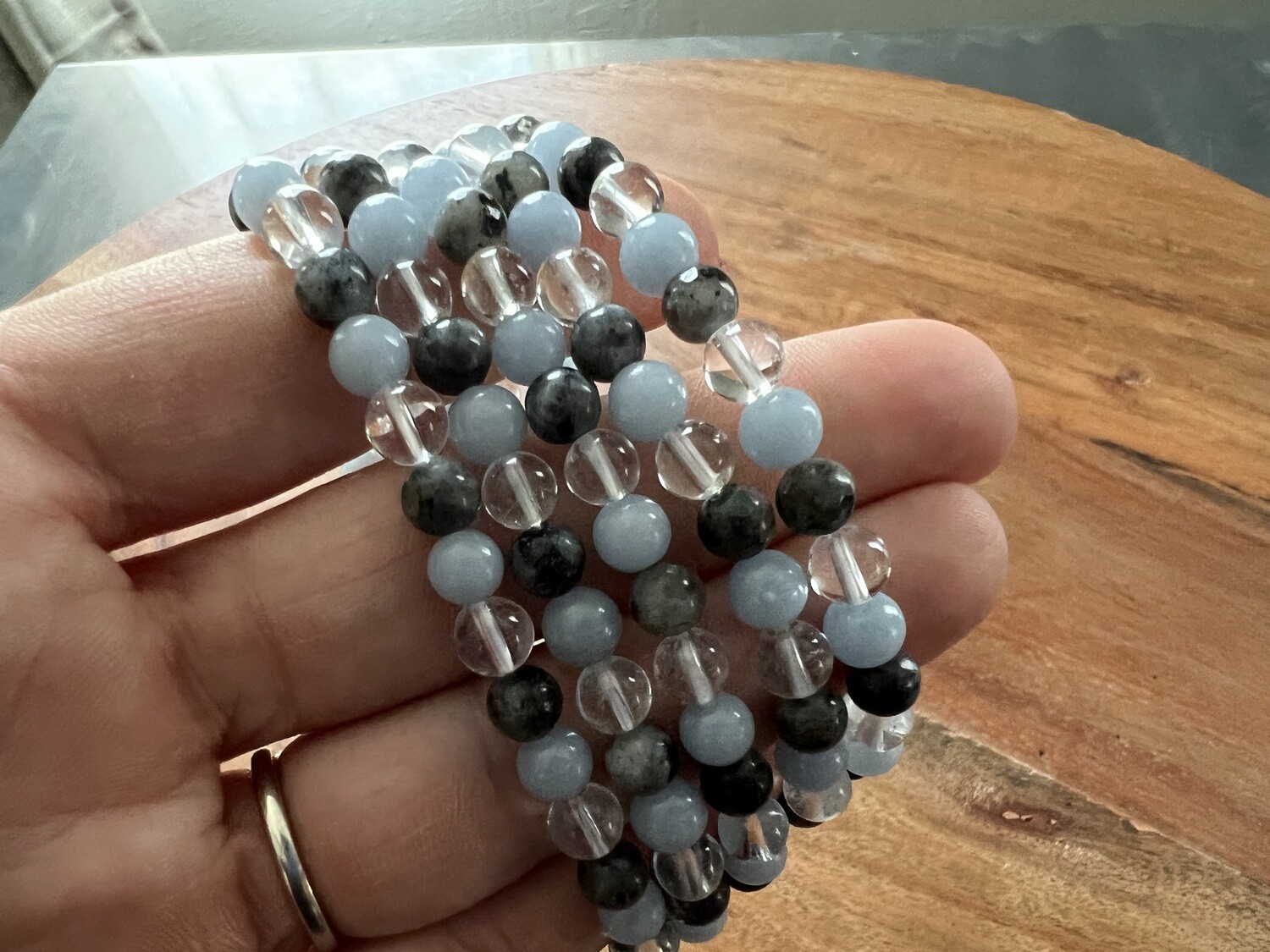 Stone Bracelet - 3: Angelite, Larvikite &amp; Quartz
