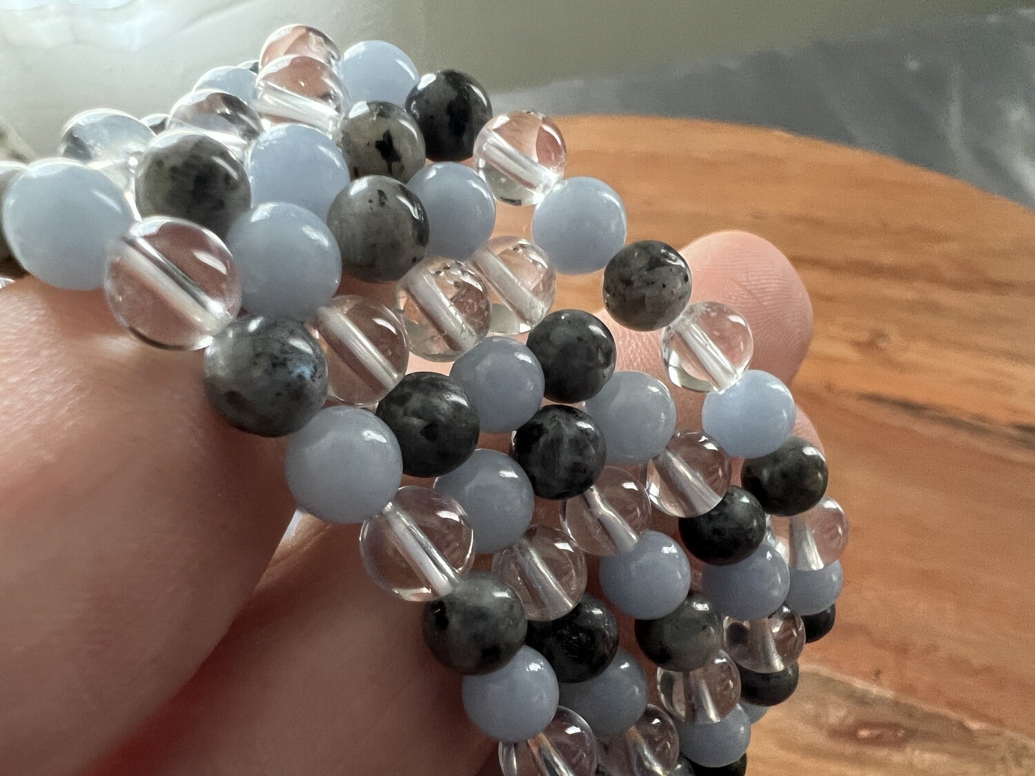 Stone Bracelet - 3: Angelite, Larvikite &amp; Quartz
