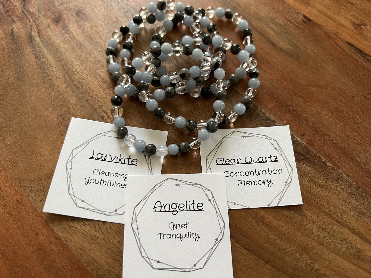Stone Bracelet - 3: Angelite, Larvikite &amp; Quartz