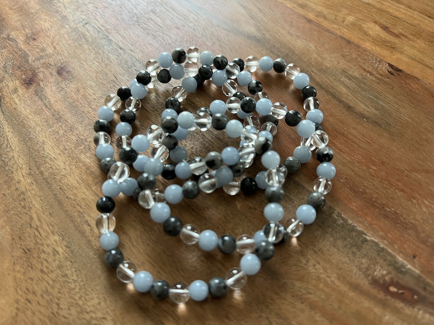 Stone Bracelet - 3: Angelite, Larvikite &amp; Quartz