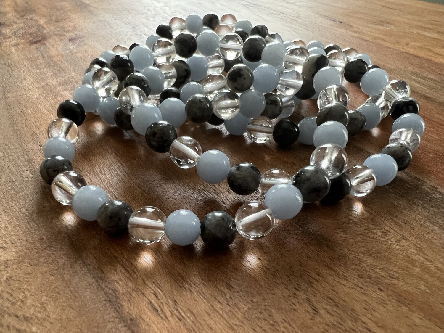 Stone Bracelet - 3: Angelite, Larvikite &amp; Quartz