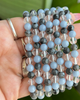 Stone Bracelet - 3: Angelite, Larvikite &amp; Quartz